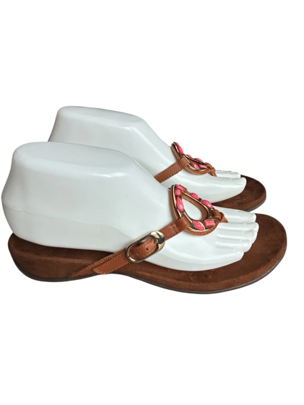 Vionic Ricci Sandals 7 Brown Leather Pink Gem Thong Comfort